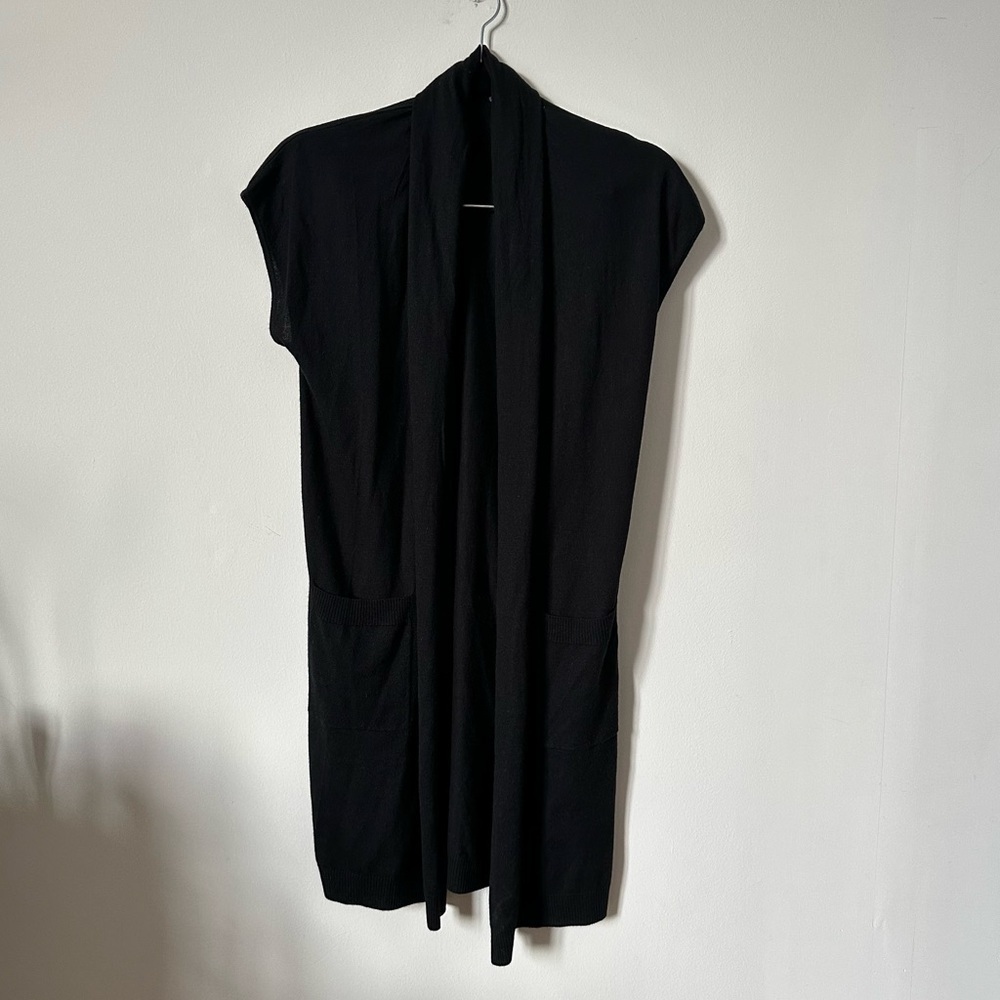 Lola & Sophie Silk Cashmere Sleeveless Open Front Sweater Vest Black XS